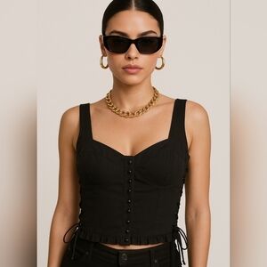 Ulla Johnson Black Button Sleeveless Corset Crop Top Size 8